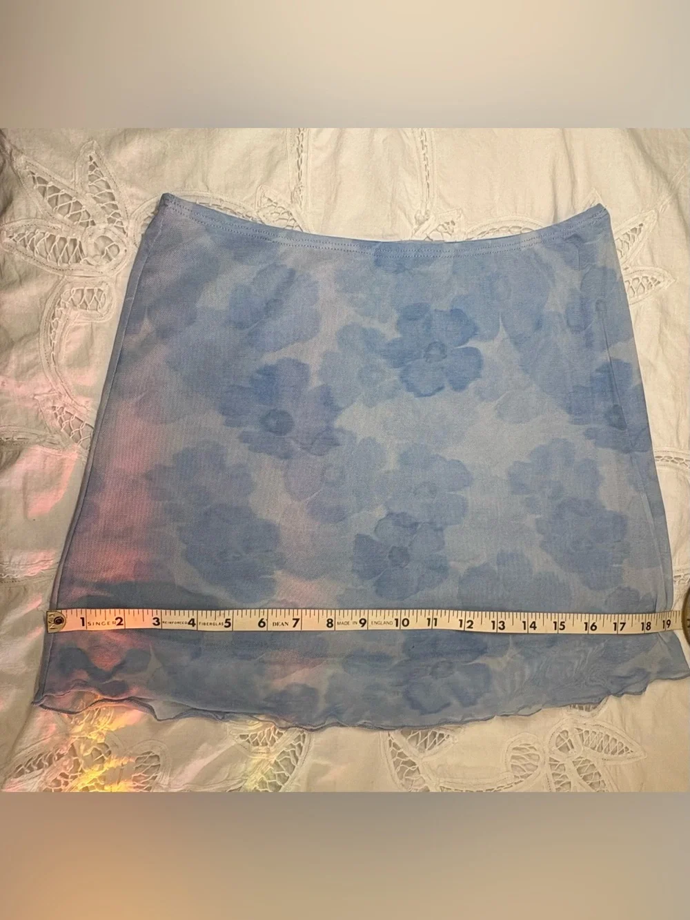 See You Monday Y2K Blue Floral Mesh Cami & Mini Skirt Set 2 Piece Coquette S/M